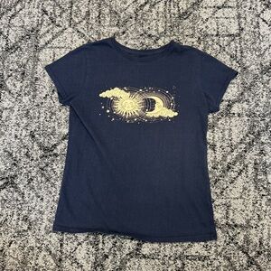 Blue and Yellow Short Sleeve Tee with Graphic Print